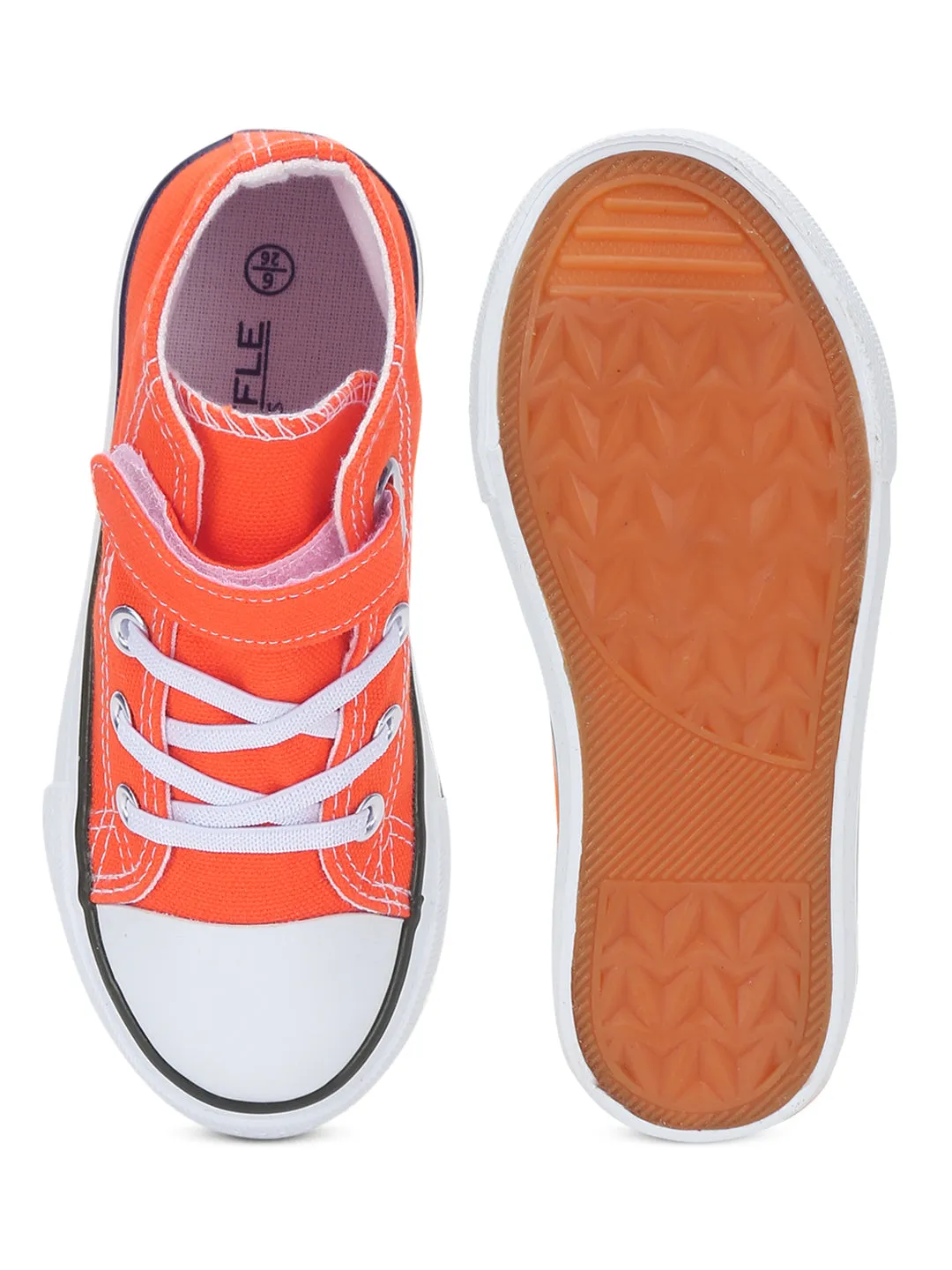 Orange Canvas Stylish Velcro Sneakers For Kids-Unisex (TC-VKCAN4-ORA)