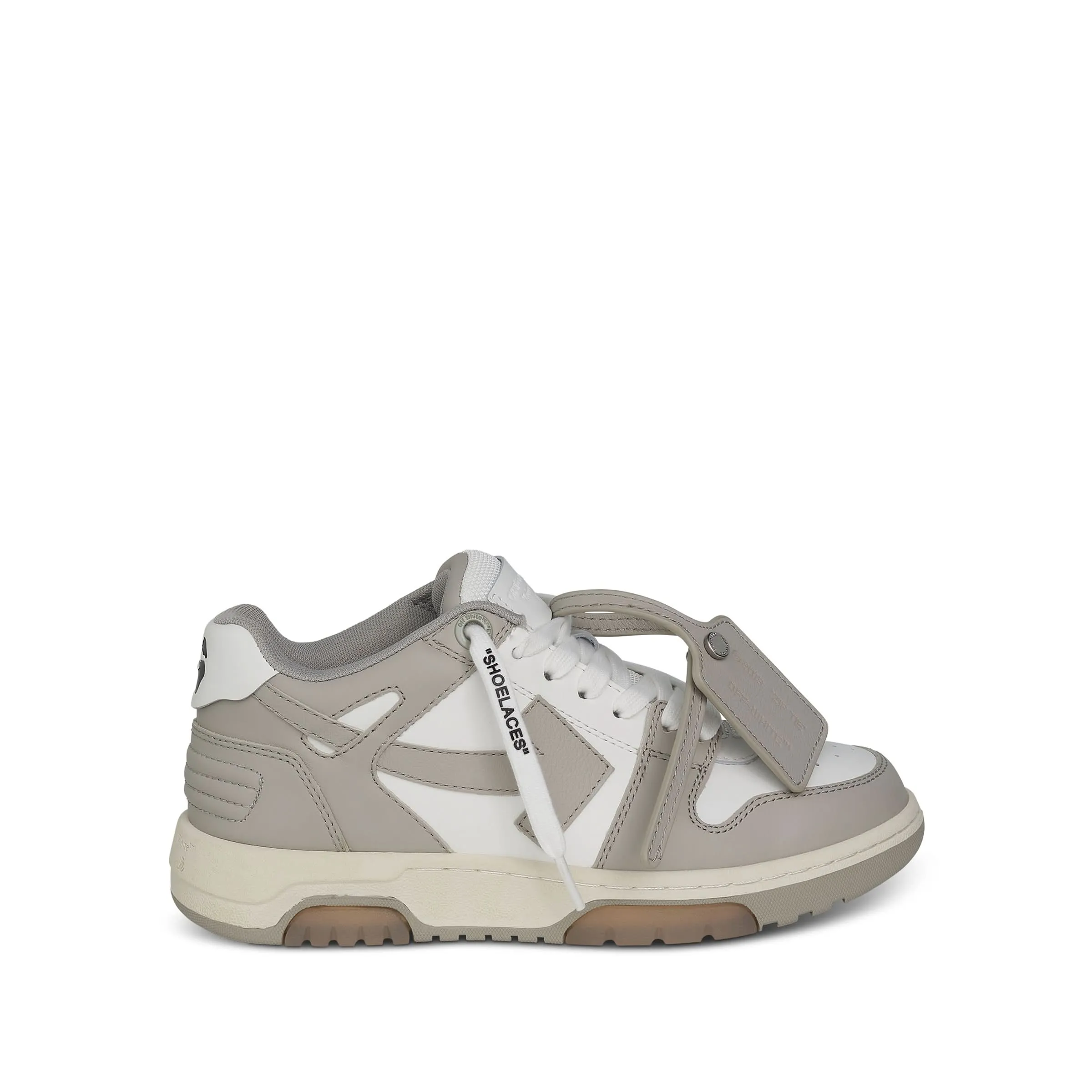 Out Of Office Calf Leather Sneakers in White/Dark Beige