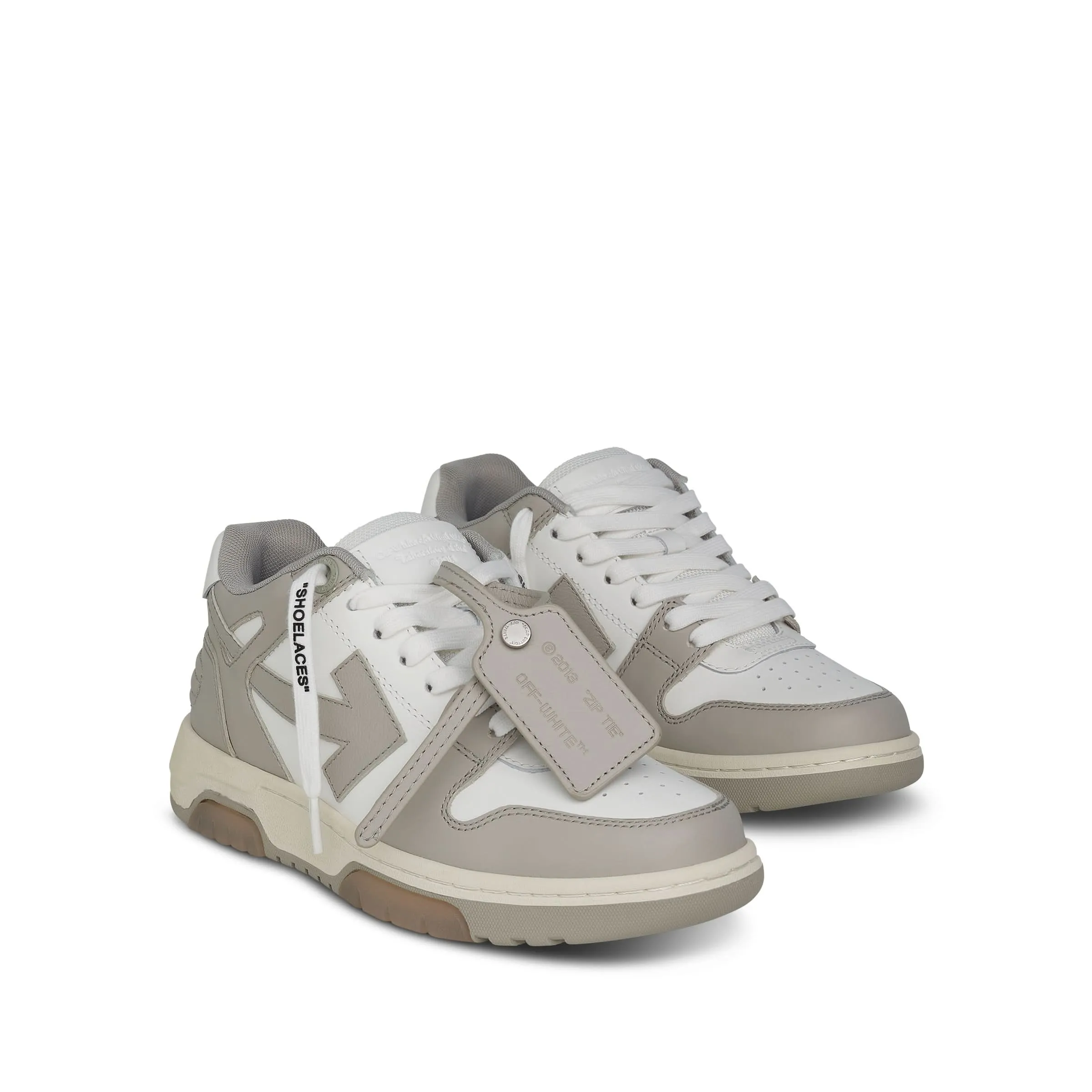 Out Of Office Calf Leather Sneakers in White/Dark Beige