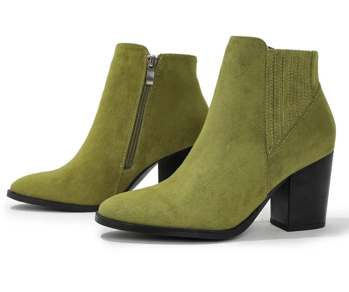 Pointed Toe Block Square Heel Ankle Boots