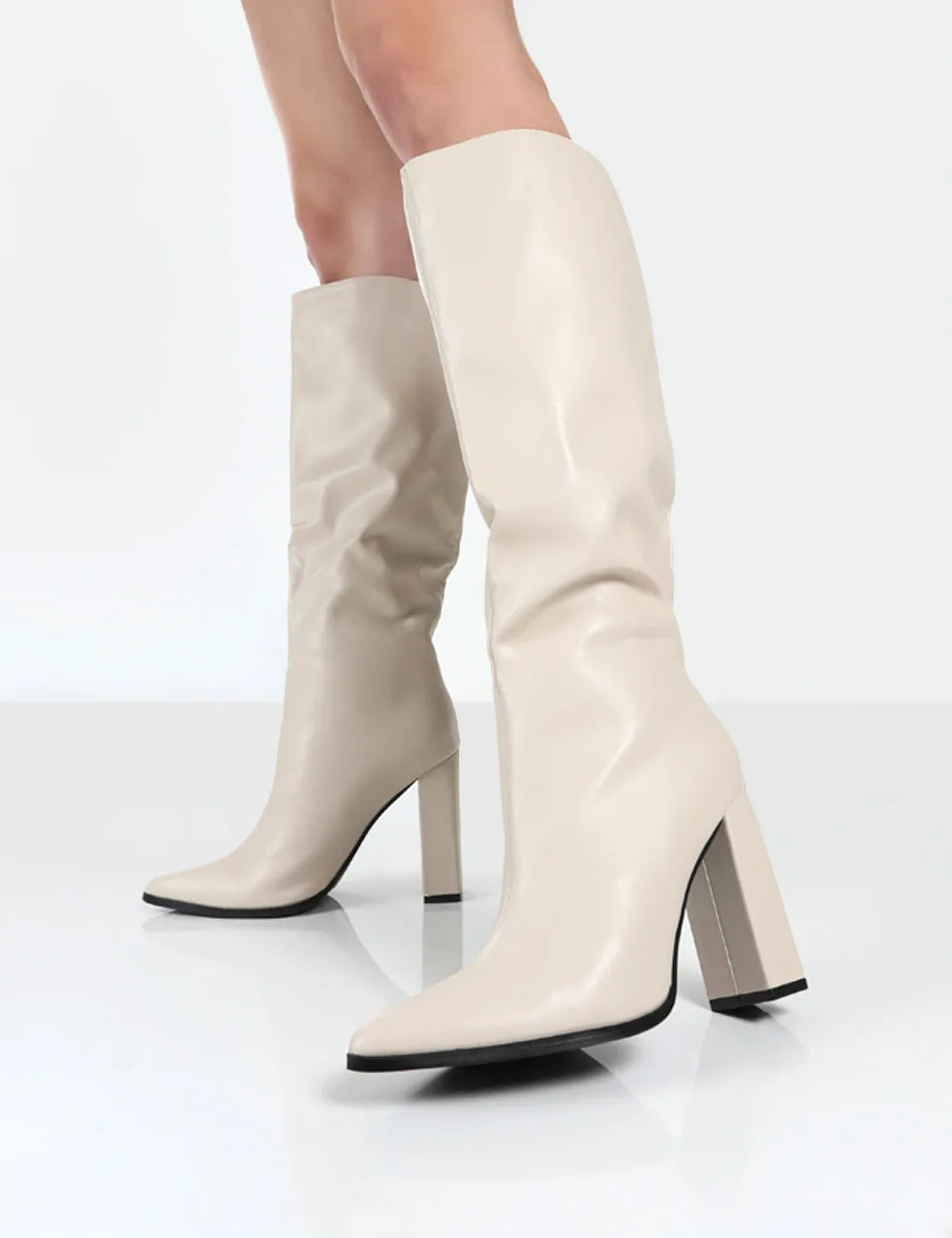 Posie Stone Pu Knee High Block Heel Boots