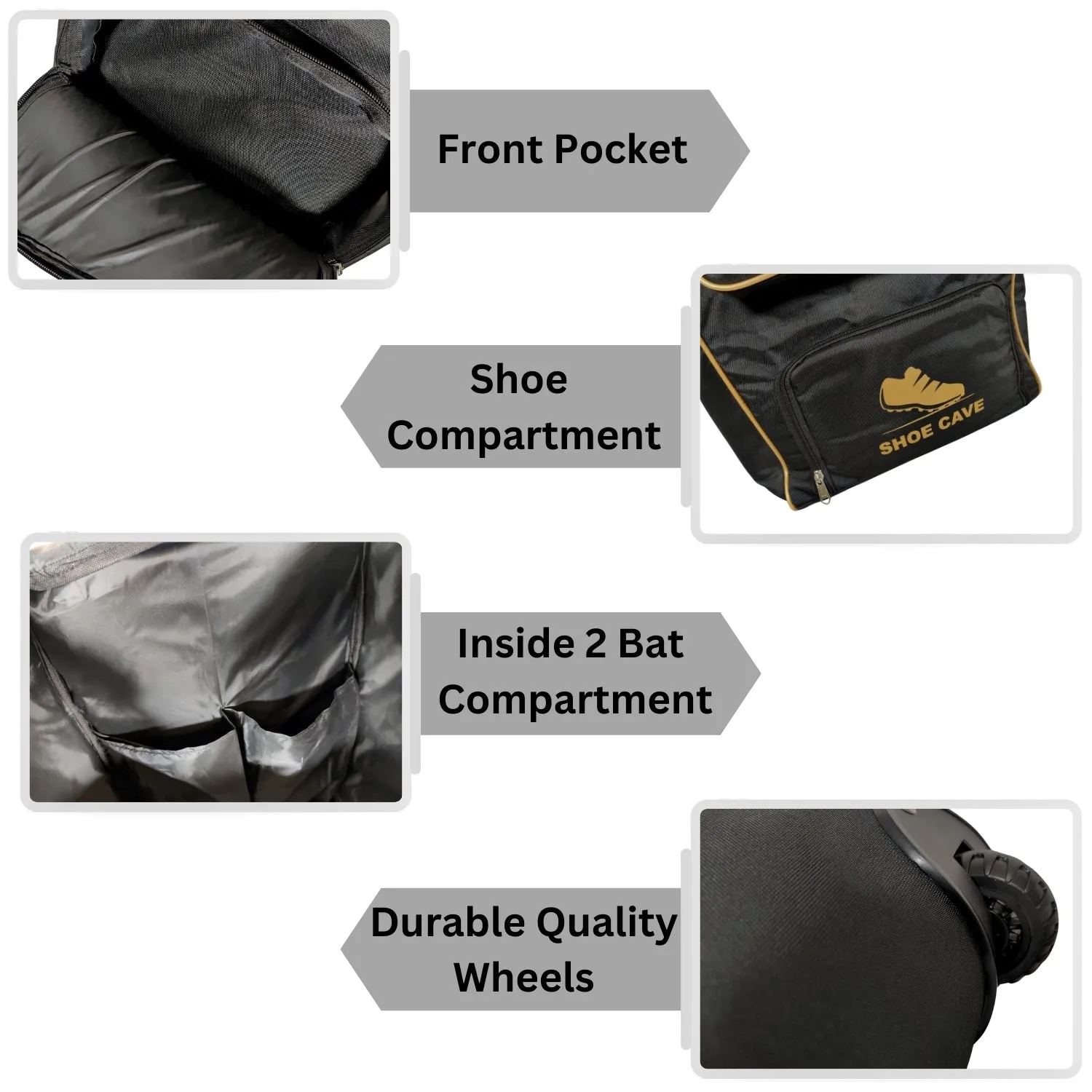 Prokick Stealth 1.0 Wheelie Cricket Kitbag, Black/Gold