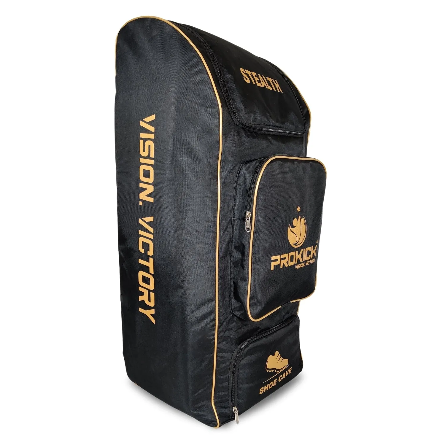 Prokick Stealth 1.0 Wheelie Cricket Kitbag, Black/Gold