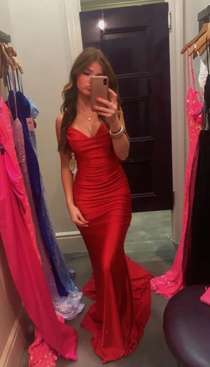 Red Sheath Long Prom Dress Wed Party Gown