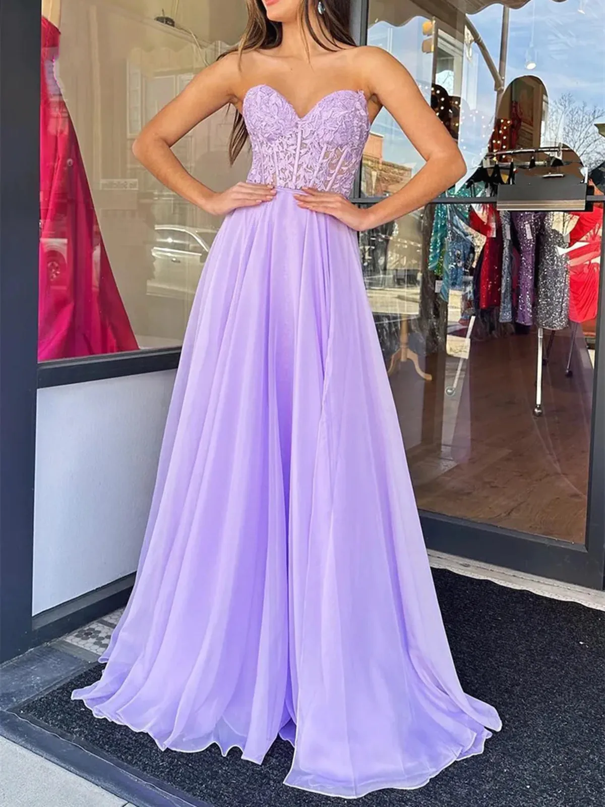 Short Sleeves Lavender Chiffon Prom Dresses,Gala Dresses Elegant