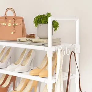 Tall Shoe Rack 10 Tier Shoe Racks Organizer for Closet 30-35Pairs,Large Capacity Storage Rack for Shoes with 5Hooks and Side Pocket,Sturdy Metal Shoe Shelf, Vertical Shoe Stand Tower