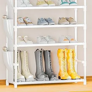 Tall Shoe Rack 10 Tier Shoe Racks Organizer for Closet 30-35Pairs,Large Capacity Storage Rack for Shoes with 5Hooks and Side Pocket,Sturdy Metal Shoe Shelf, Vertical Shoe Stand Tower