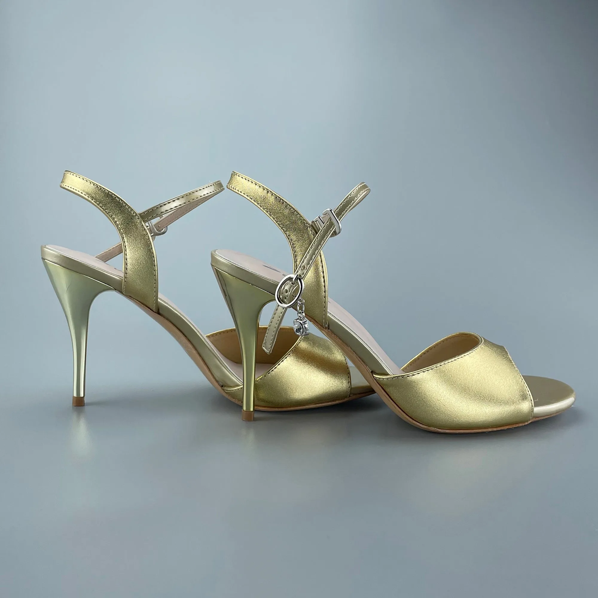 Tango Shoes - Gold Open-Toe High Heels, Hard Leather Sole