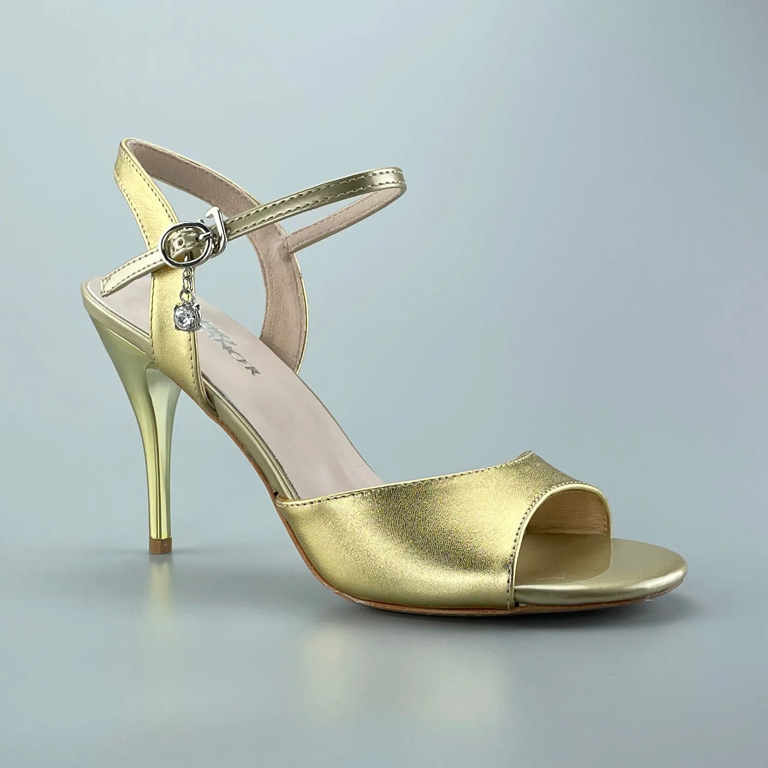 Tango Shoes - Gold Open-Toe High Heels, Hard Leather Sole