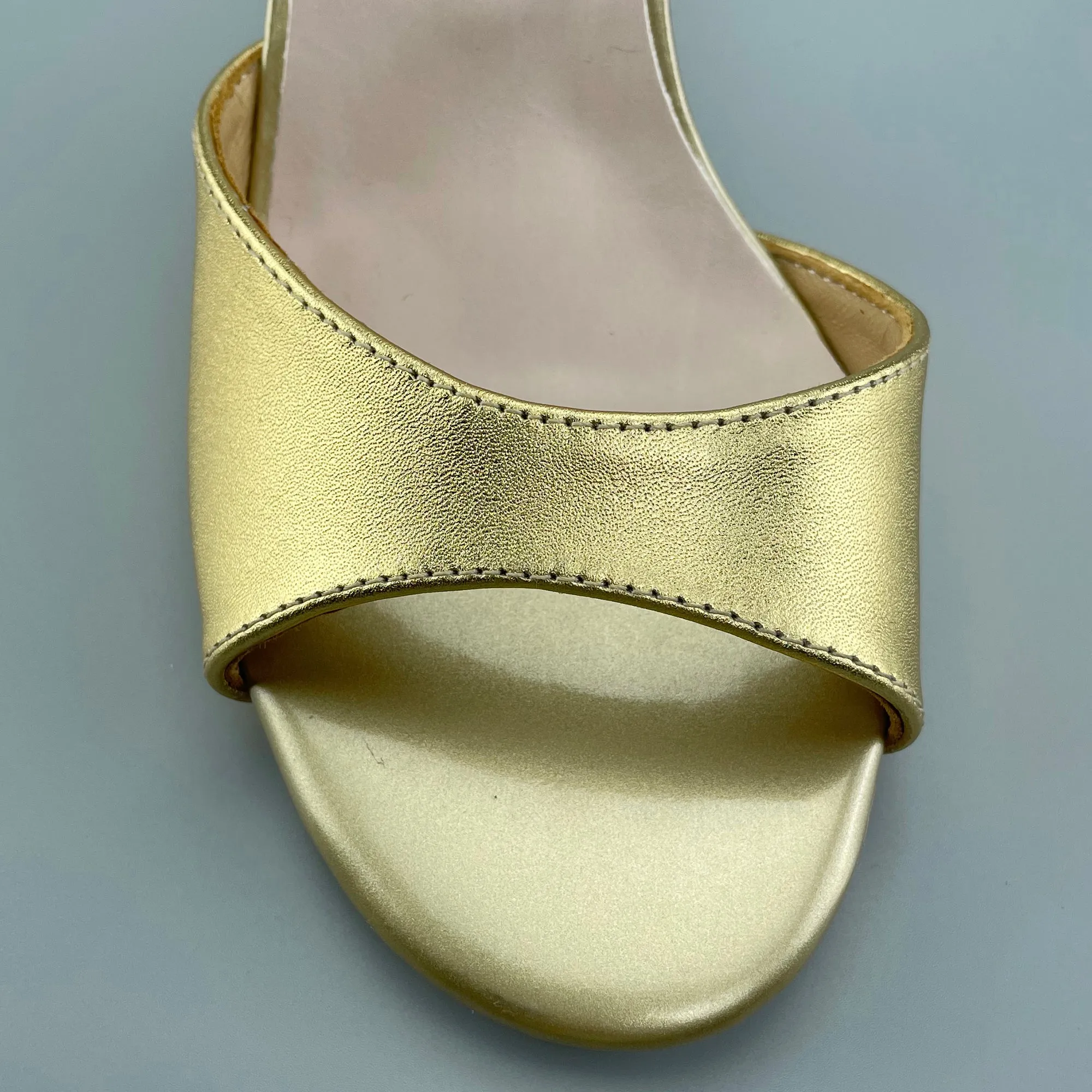 Tango Shoes - Gold Open-Toe High Heels, Hard Leather Sole