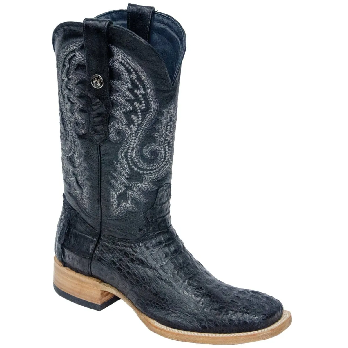 Tanner Mark Men's Genuine Caiman Hornback Square Toe Boots Black TMX100158