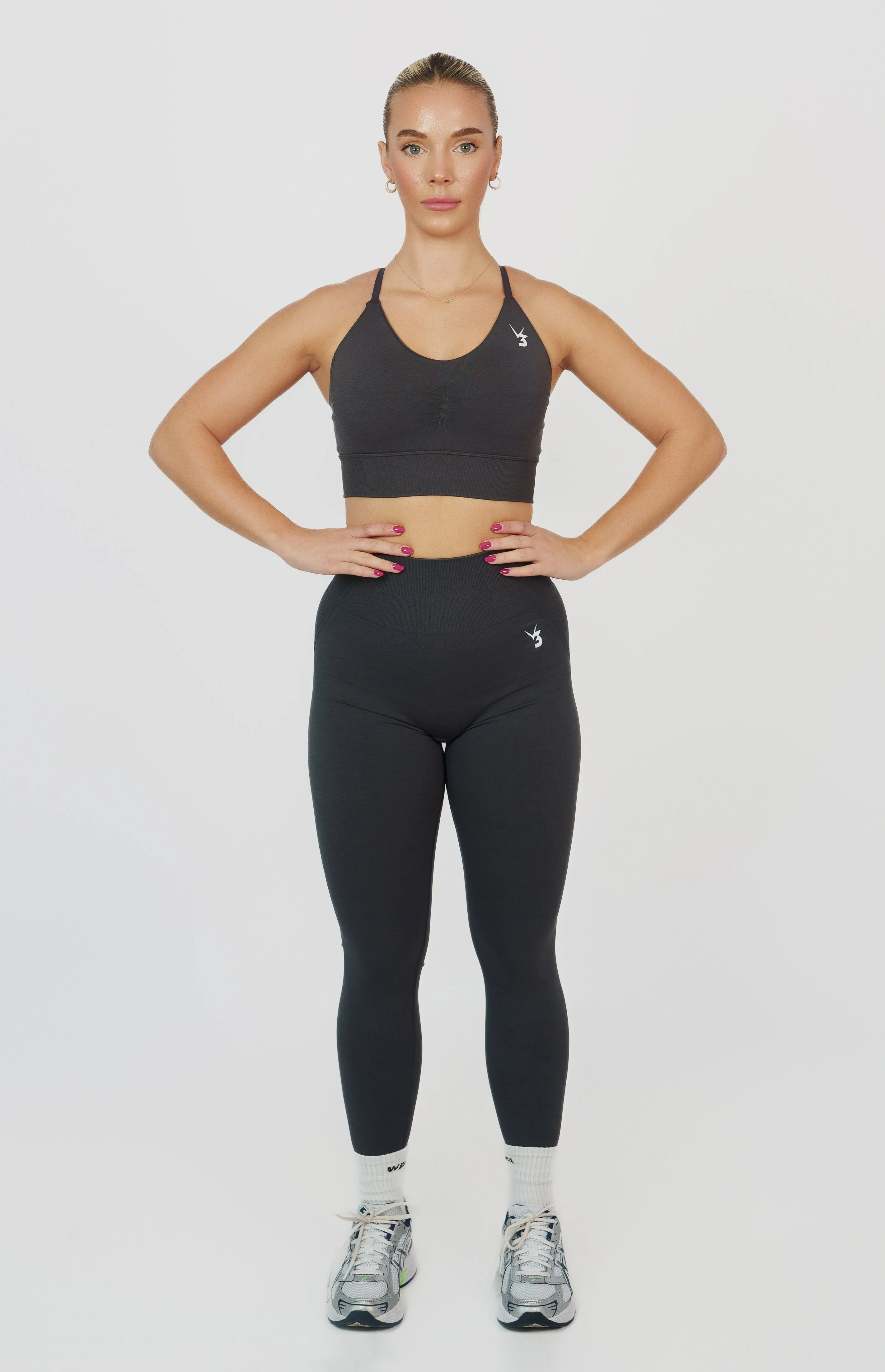 Tempo Seamless Scrunch Leggings & Multi-Way Sports Bra Set - Slate Grey