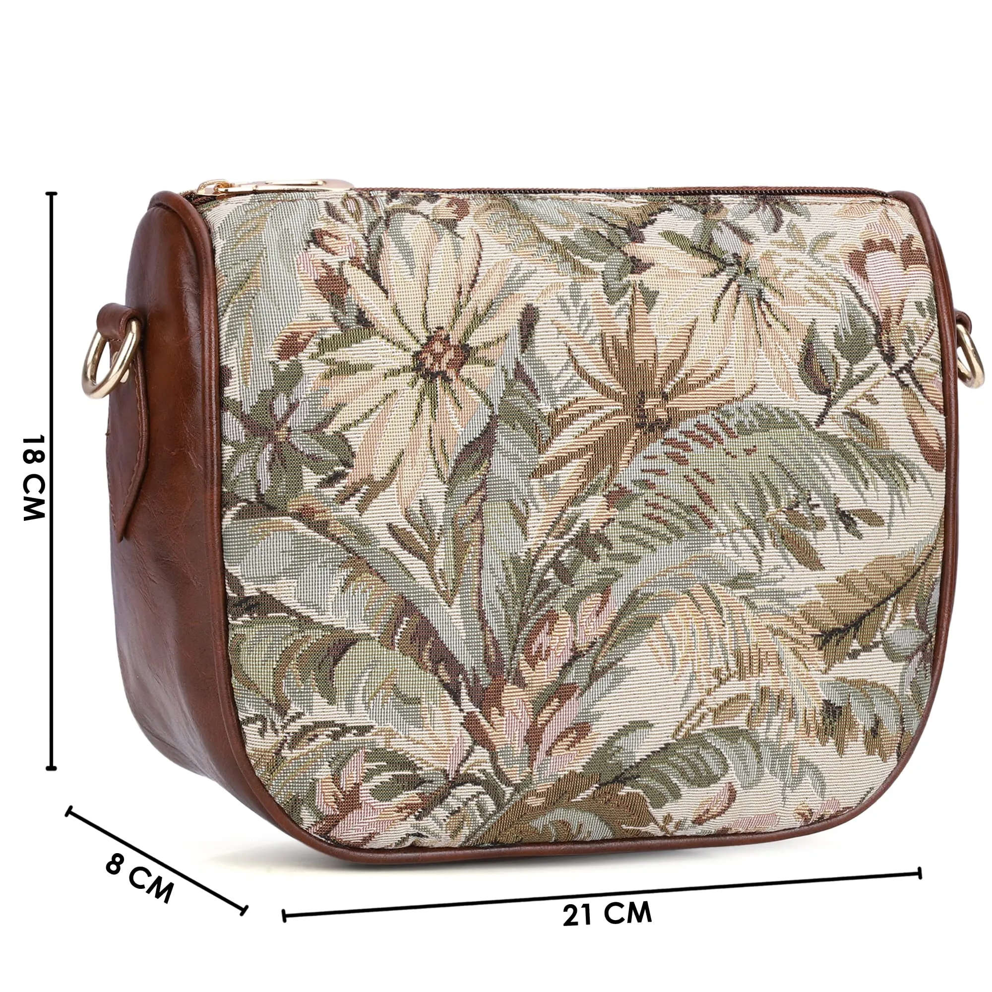 THE CLOWNFISH Garnet Series Printed Handicraft Fabric & Tapestry Crossbody Sling Bag for Women Ladies Single Shoulder Bag Shoulder Belt (Beige)