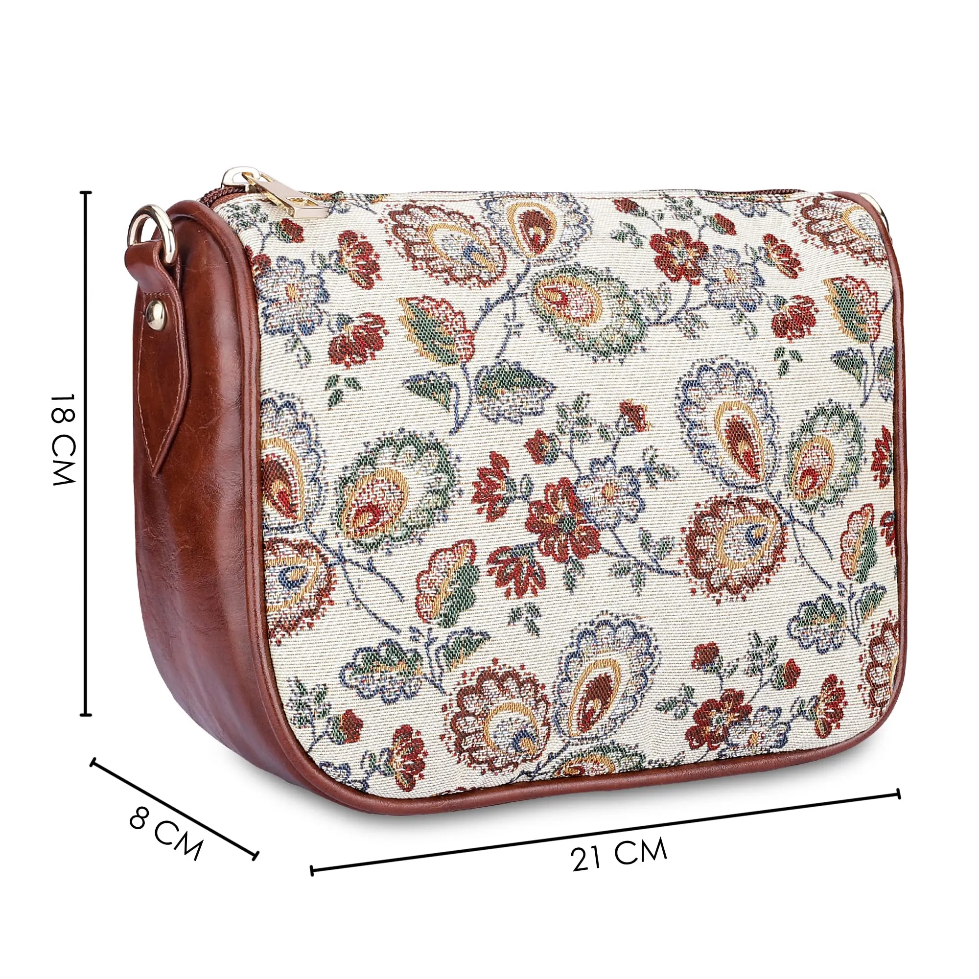 THE CLOWNFISH Garnet Series Tapestry Fabric Crossbody Sling Bag for Women Ladies Single Shoulder Bag Shoulder Belt (Dark Brown-Floral)