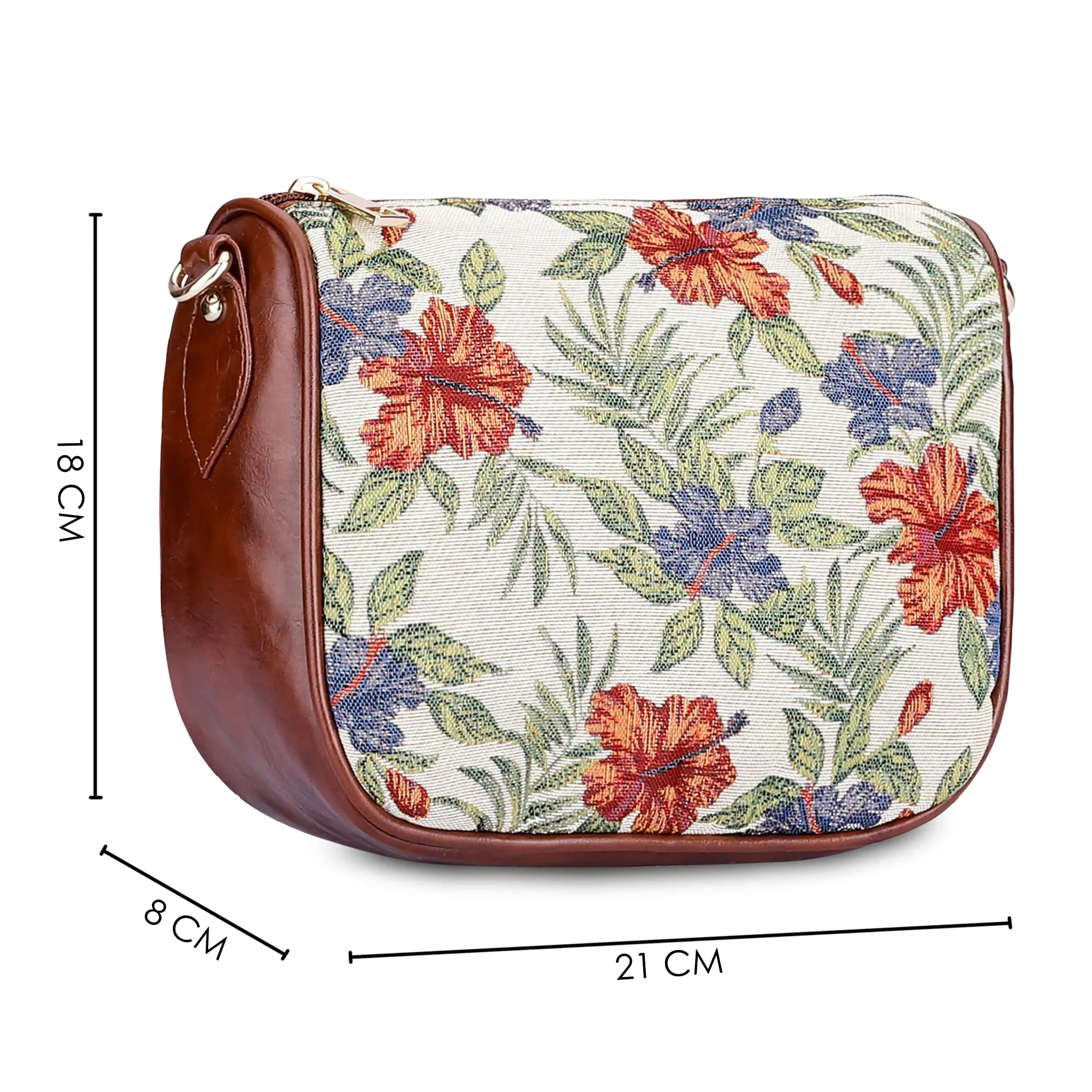 THE CLOWNFISH Garnet Series Tapestry Fabric Crossbody Sling Bag for Women Ladies Single Shoulder Bag Shoulder Belt (Maroon-Floral)