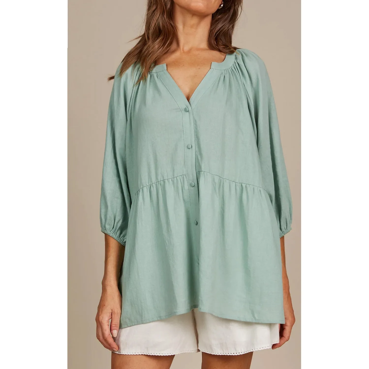 Top Amelie Button ONE SIZE - Seafoam