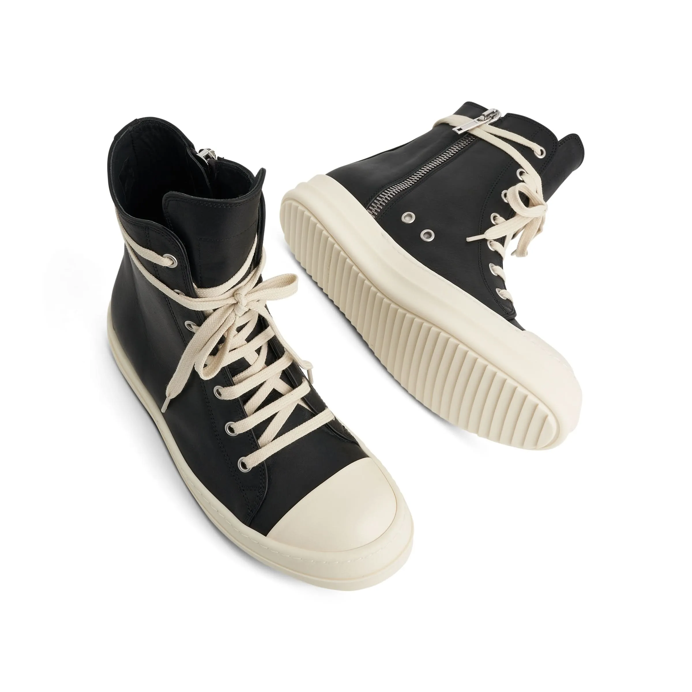 Washed Calf High Sneaker in Black/Milk