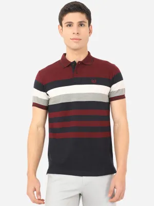 Wine Striped Slim Fit Polo T-Shirt | Greenfibre