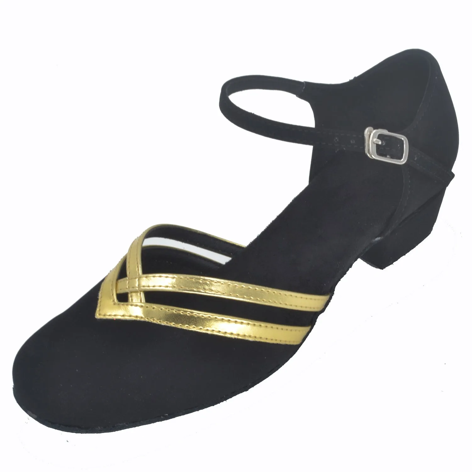 Women Ballroom Dancing Shoes Ladies Tango Latin Practice Dance Shoe Suede Sole Buckle-up Closed-toe Black and Gold