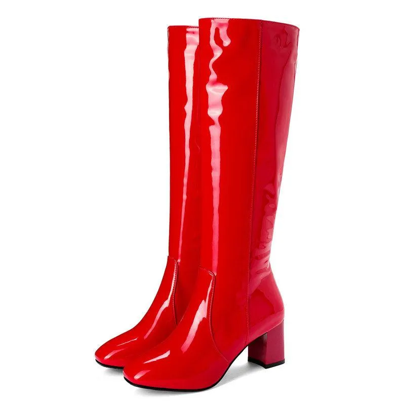 Women chunky high heel side zipper party knee high boots