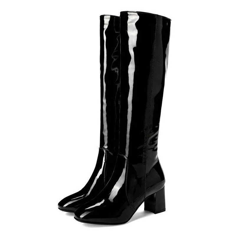 Women chunky high heel side zipper party knee high boots