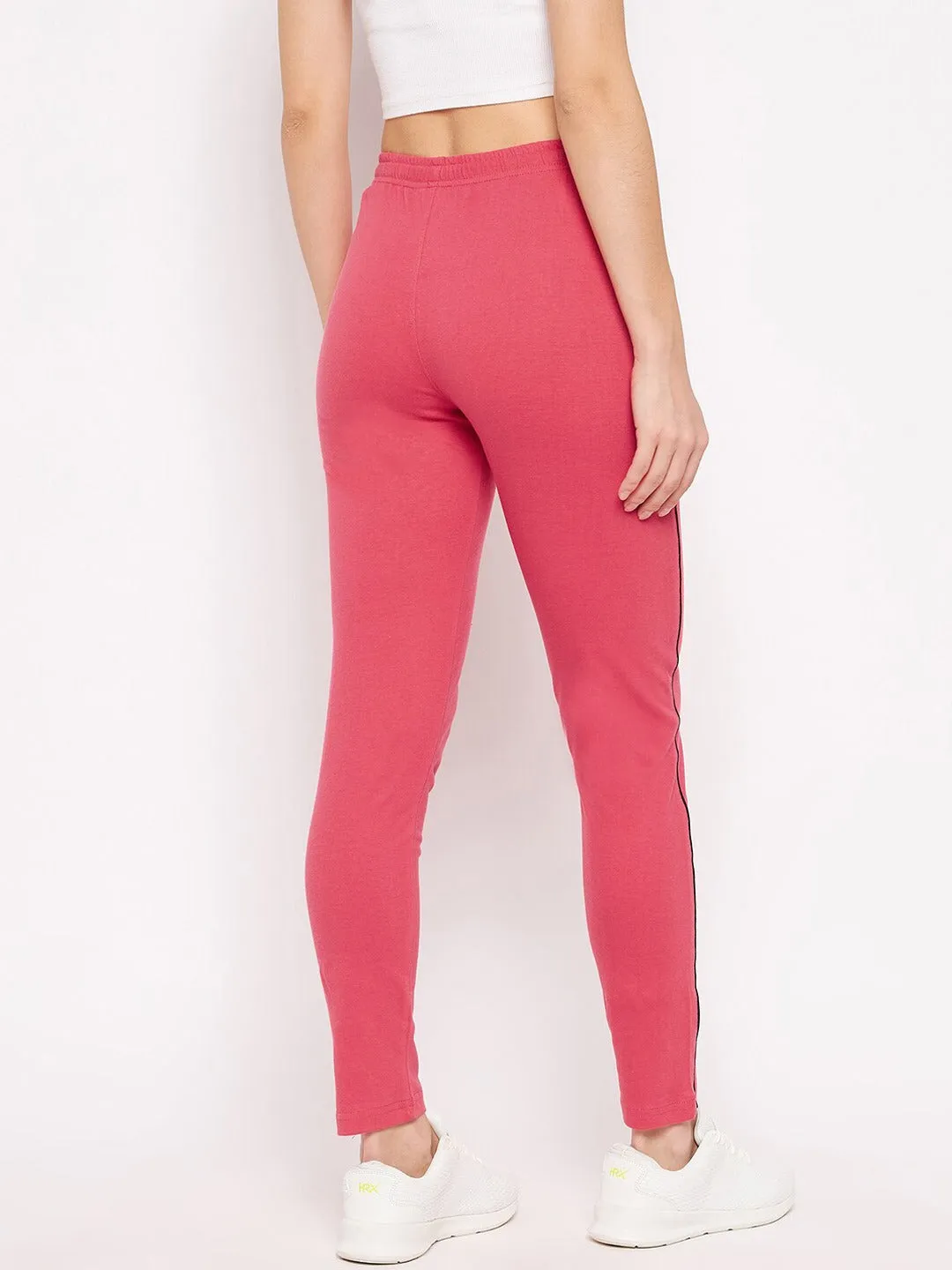 Women Pink Solid Cotton Relaxed-Fit Track Pants