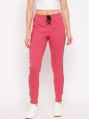 Women Pink Solid Cotton Relaxed-Fit Track Pants