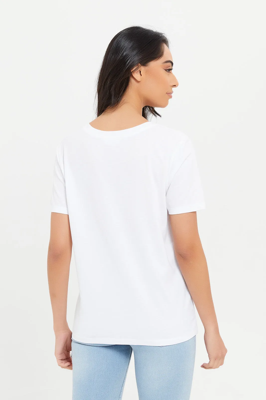 Women White Embellished Relaxed T-Shirt