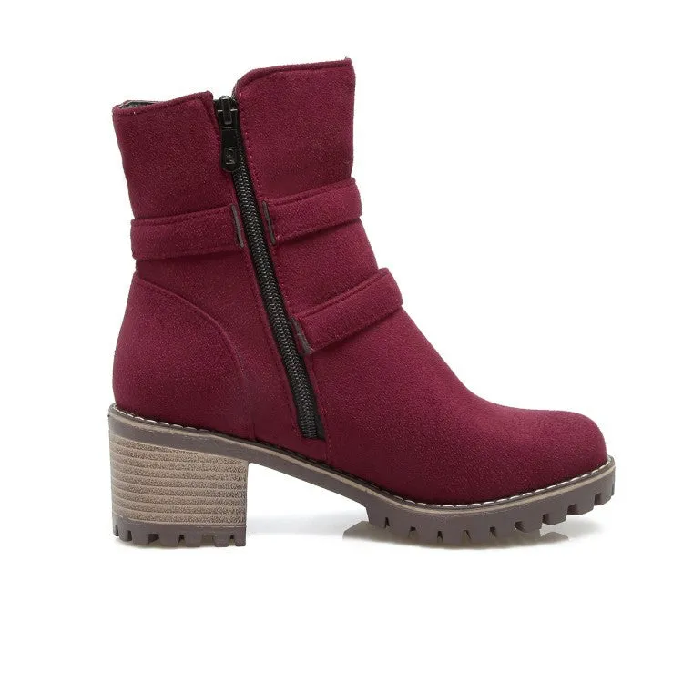 Women's Ankle Boots Buckle Buckle Side Zip Low-sleeve Short Boots Shoes