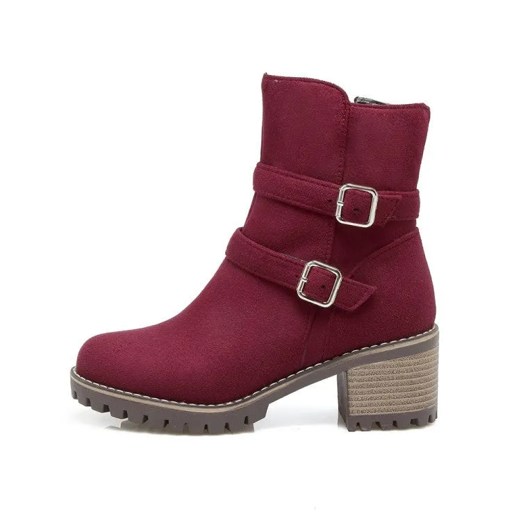 Women's Ankle Boots Buckle Buckle Side Zip Low-sleeve Short Boots Shoes