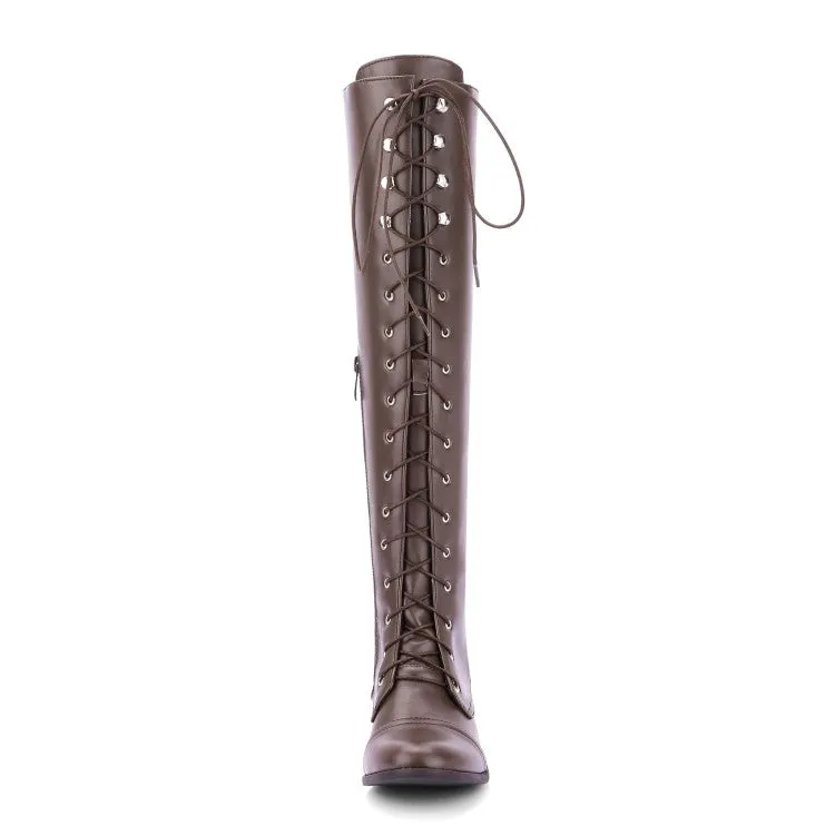 Women's Crossed Lace Up Puppy Heel Knee High Boots