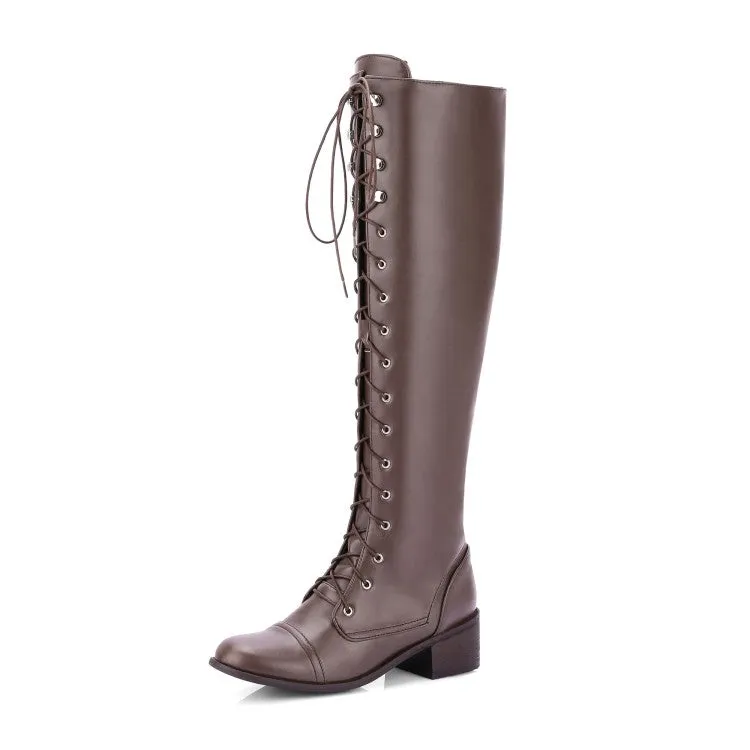 Women's Crossed Lace Up Puppy Heel Knee High Boots