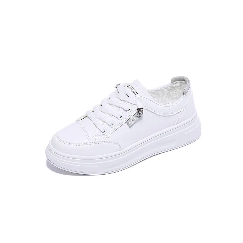 Women's Korean Style White Fashionable Spring Platform Canvas Shoes