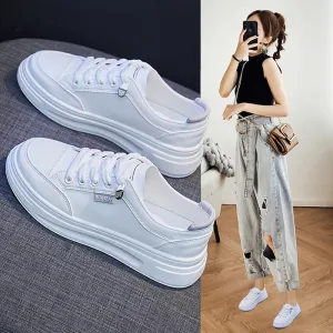 Women's Korean Style White Fashionable Spring Platform Canvas Shoes