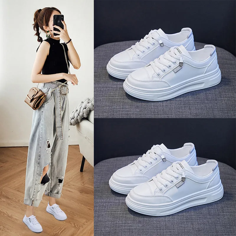 Women's Korean Style White Fashionable Spring Platform Canvas Shoes