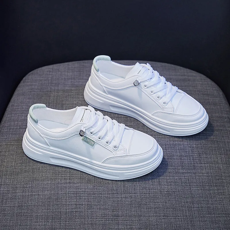 Women's Korean Style White Fashionable Spring Platform Canvas Shoes