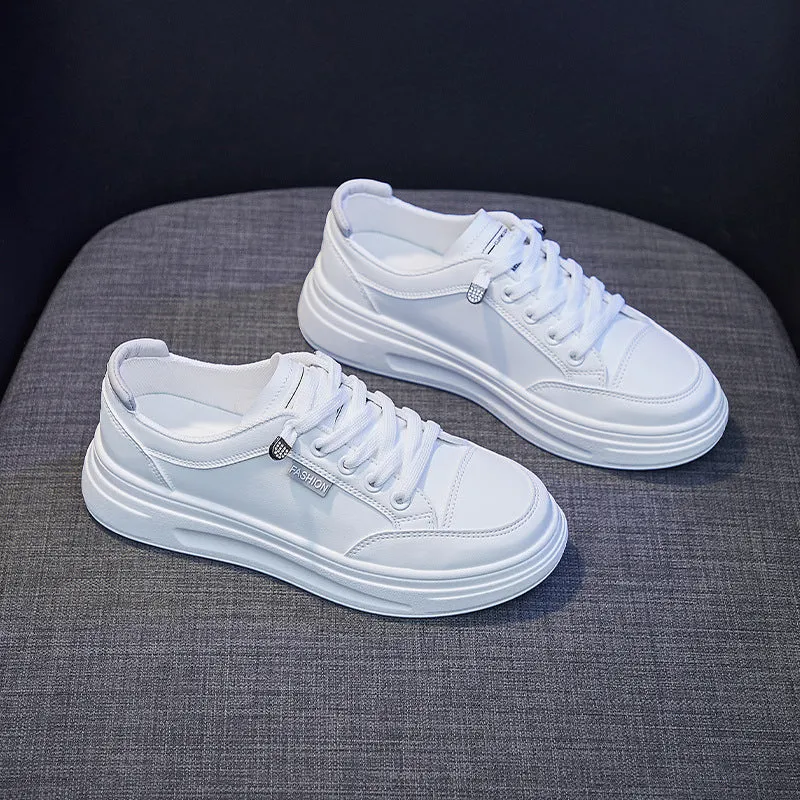 Women's Korean Style White Fashionable Spring Platform Canvas Shoes