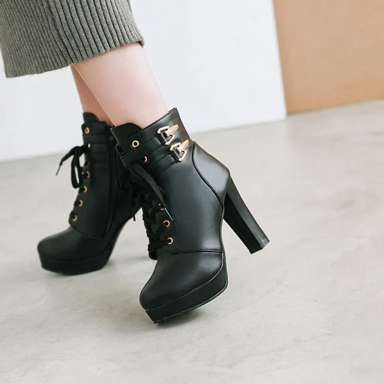 Women's Lace Up Chunky Heel Platform Ankle Boots