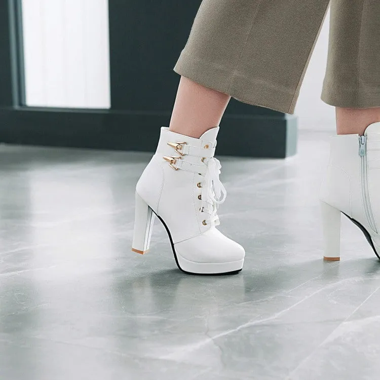 Women's Lace Up Chunky Heel Platform Ankle Boots