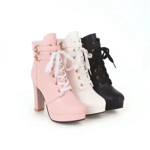 Women's Lace Up Chunky Heel Platform Ankle Boots