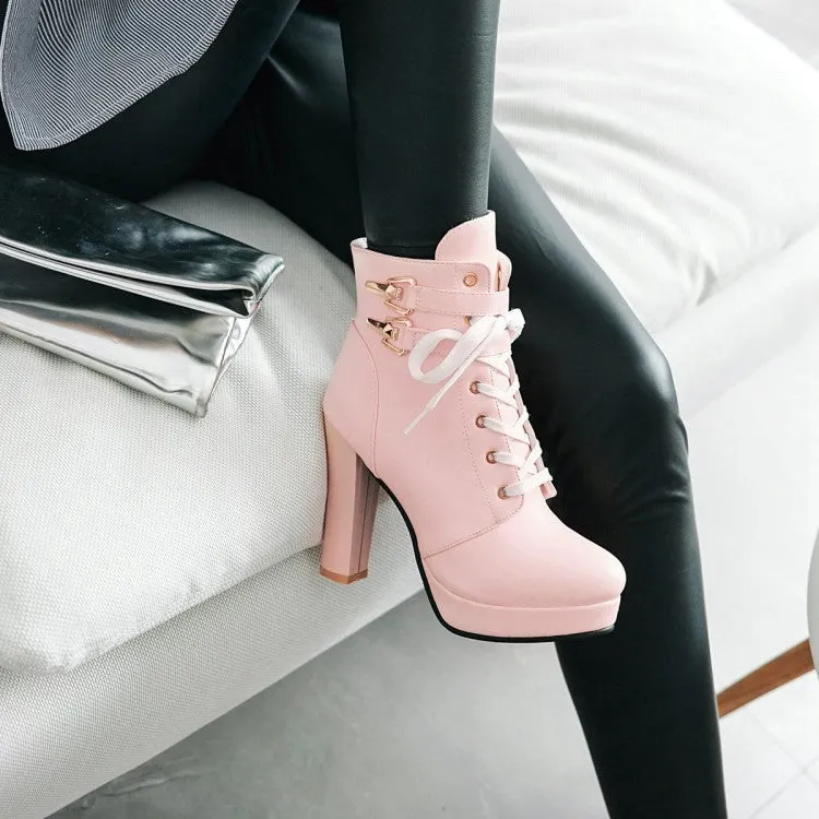 Women's Lace Up Chunky Heel Platform Ankle Boots