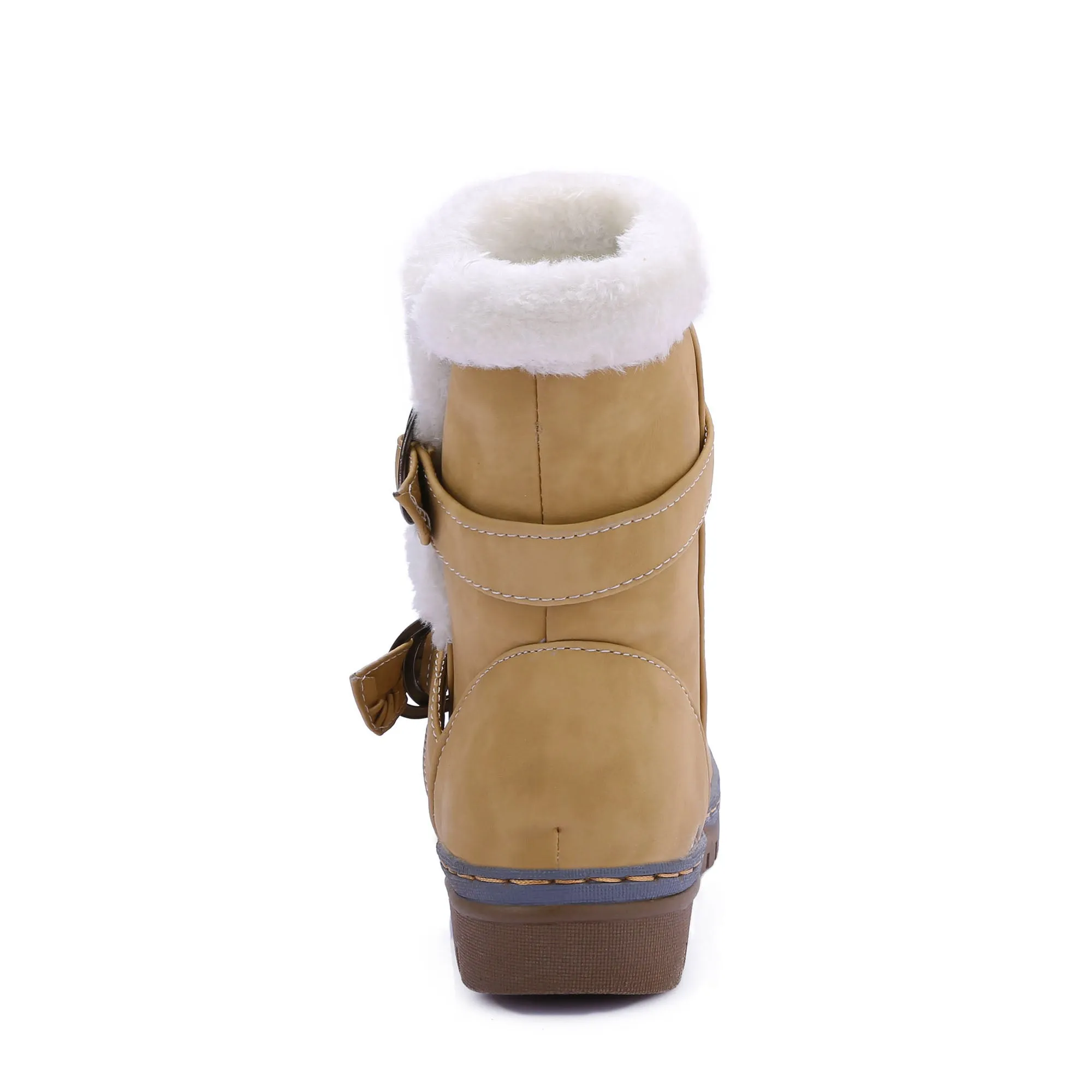 Womens Snow Boots Flats Fur Warm Winter Buckle Slip on Shoes