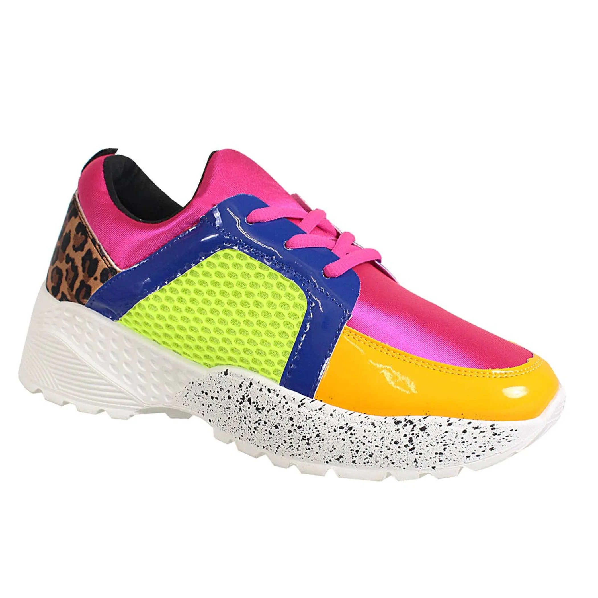 Yoki Womens JELO-12  NEON COLOR BLOCK ANIMAL PRINT sneakers