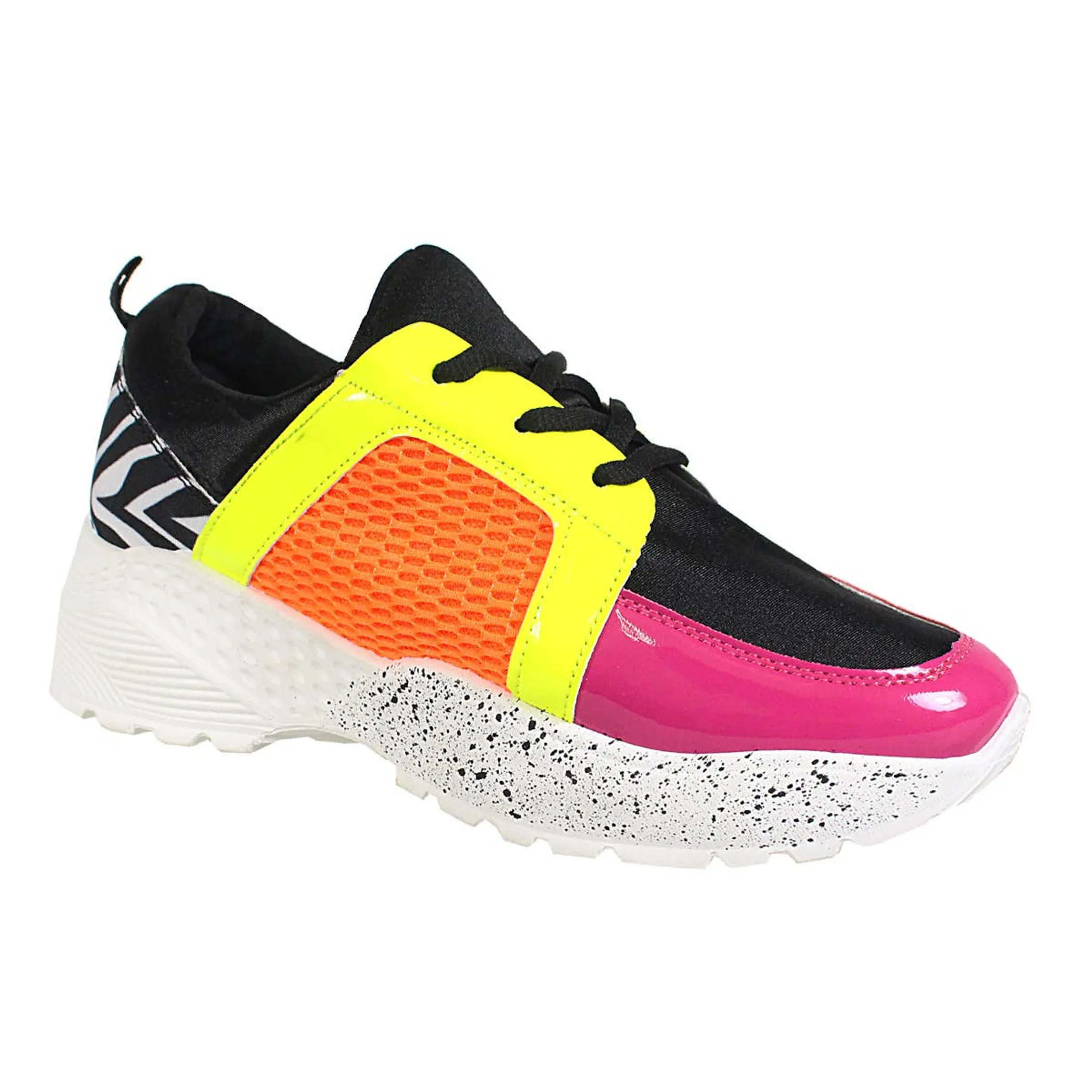 Yoki Womens JELO-12  NEON COLOR BLOCK ANIMAL PRINT sneakers