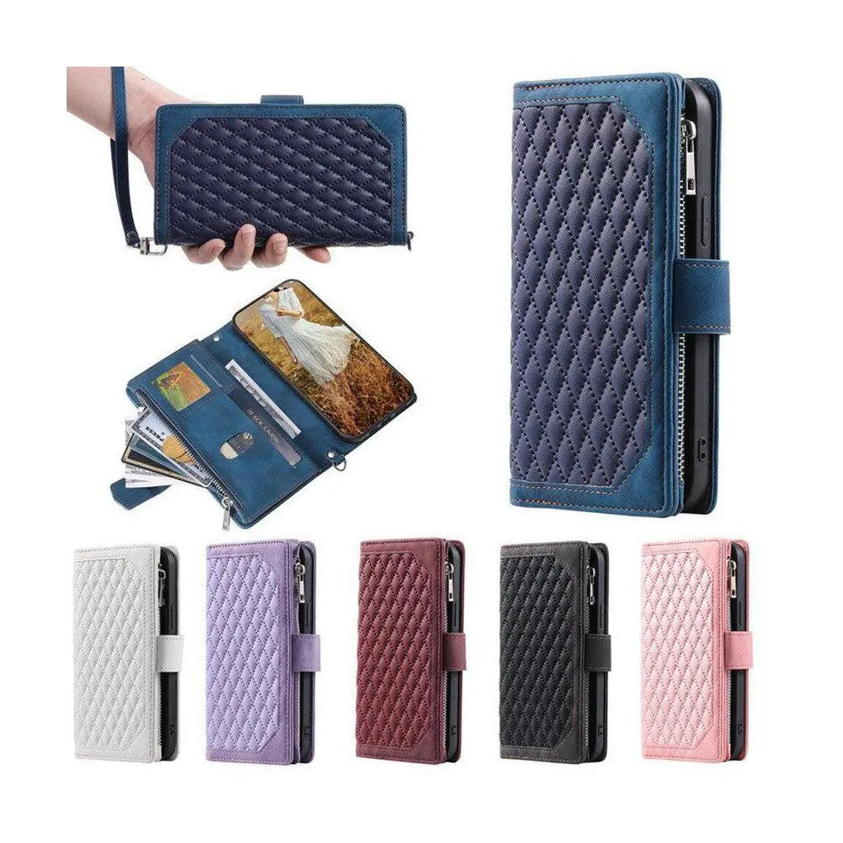 Zipper Wallet Mobile Phone Case for Apple  iPhone 13 Pro Max with Wrist Strap - Black