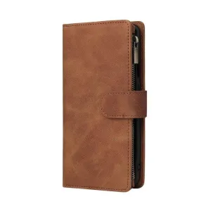 Zipper Wallet Mobile Phone Case for Google Pixel 4XL with Strap - Brown