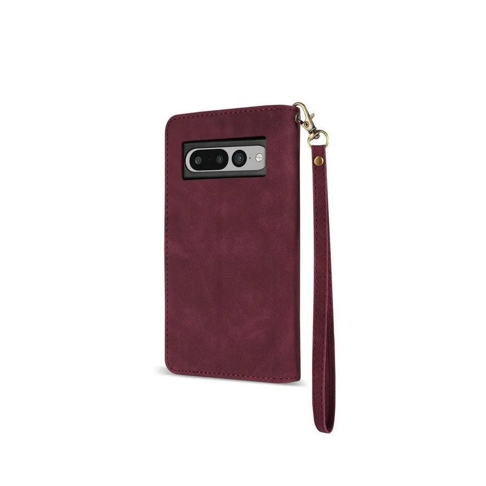 Zipper Wallet Mobile Phone Case for Google Pixel 4XL with Strap - Brown