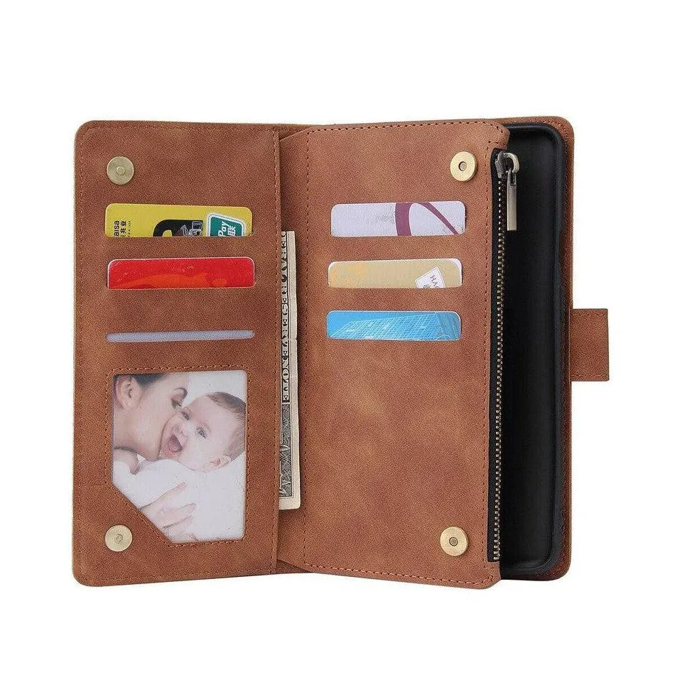 Zipper Wallet Mobile Phone Case for Google Pixel 6A with Strap - Brown